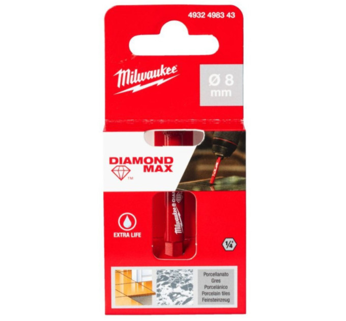 Коронка алмазна Diamond Plus/Max MILWAUKEE, Ø8,0мм (1/4 Hex) (з водою)