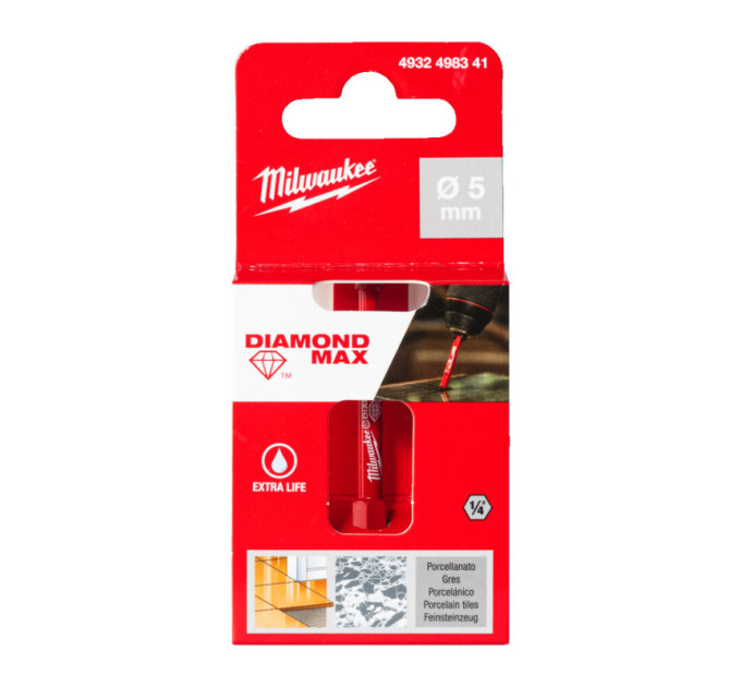Коронка алмазная Diamond Plus/Max MILWAUKEE, Ø5,0мм (1/4'' Hex) (сверление с водой)