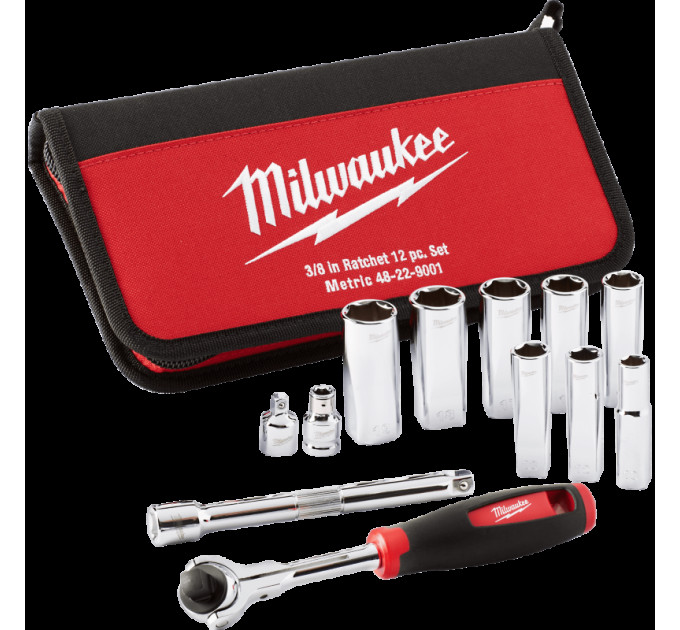 Набор головок торцевых хромированных метрических ⅜″ TRADESMAN MILWAUKEE (12шт)