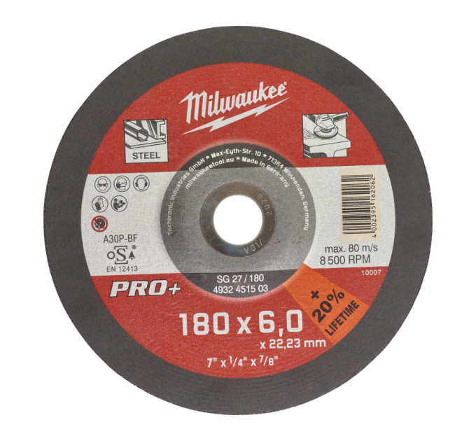 Диск зачистной по металлу MILWAUKEE, SG 27/115х6 PRO+, Ø115мм
