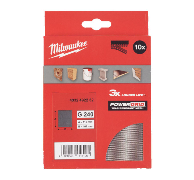 Сетка шлифовальная PG Mesh HL MILWAUKEE, 115х107мм, зерно 240, (10шт)