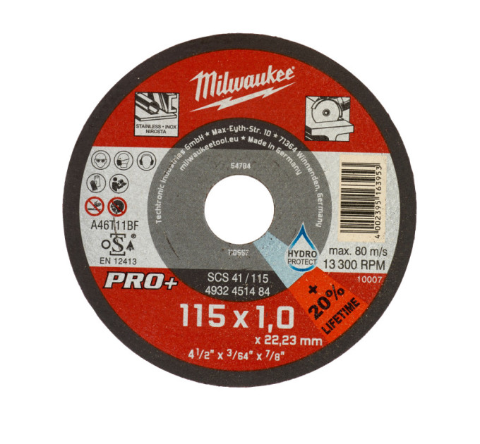 Диск отрезной по металлу MILWAUKEE, SCS 41/115х1 PRO+, Ø115мм