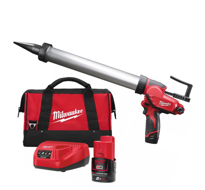 Пистолет для герметика аккумуляторный MILWAUKEE M12 PCG/600A-201B (600мл) (ЗУ+1акк.Х2Ач+сумка)