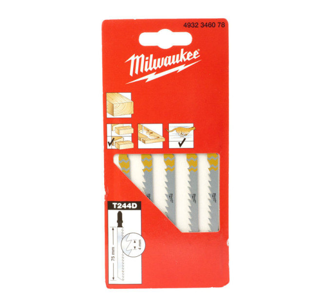 Полотна для лобзика T244D MILWAUKEE, 75х4, 0мм, (5шт)
