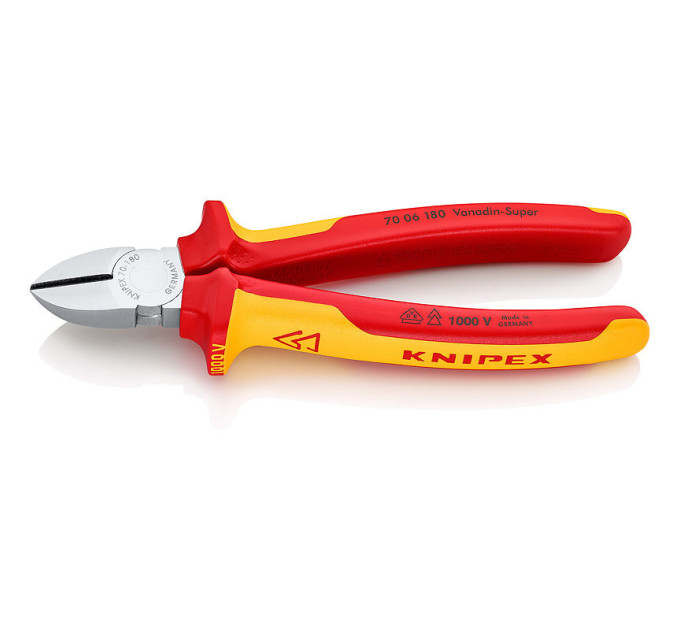 Кусачки боковые (бокорезы), Ø4,0мм, 180мм VDE KNIPEX 70 06 180, хромированные