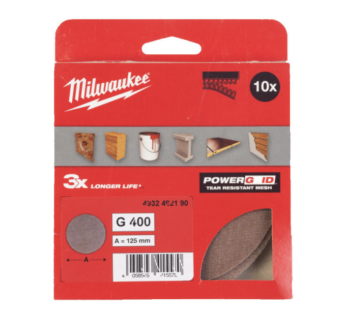 Сетка шлифовальная PG Mesh HL MILWAUKEE, Ø125мм, зерно 400, (10шт)