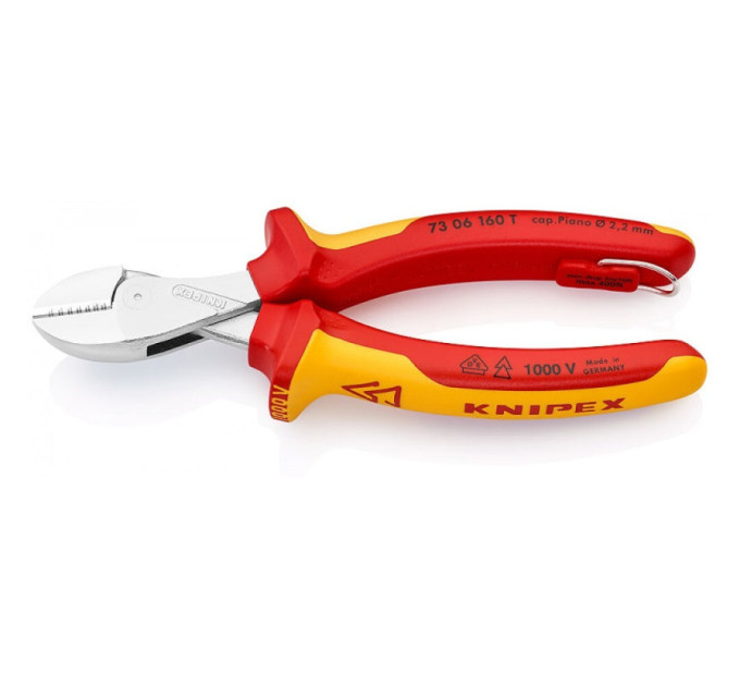 Кусачки боковые (бокорезы) X-Cut, Ø12,0мм, 160мм VDE KNIPEX 73 06 160 T BK, с страховкой, хром