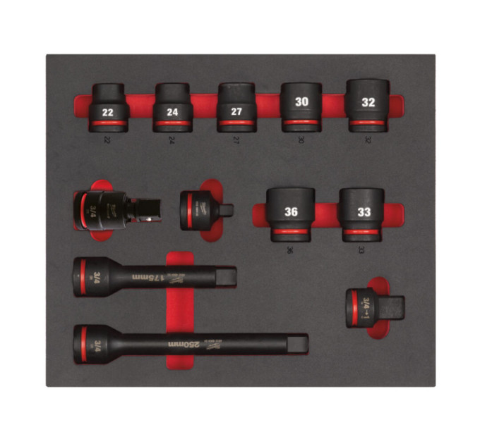 Ложемент с головками ShW 3/4'' STD MILWAUKEE, (12шт) (45х536х417мм) для тележек