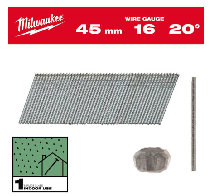 Набор гвоздей для нейлера 15G/20°/32мм (2000 шт) MILWAUKEE