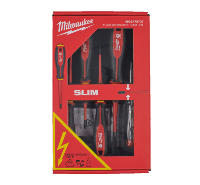 Набір викруток тригранних ізольованих VDE MILWAUKEE, (SL3/SL4/PZ1/PZ2/викрутка-тестер), (5шт)