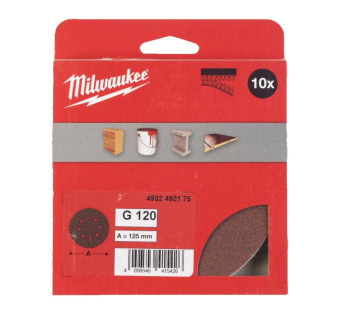 Шліфувальне коло MILWAUKEE Ø125/8 HL, зерно 120, (10шт)