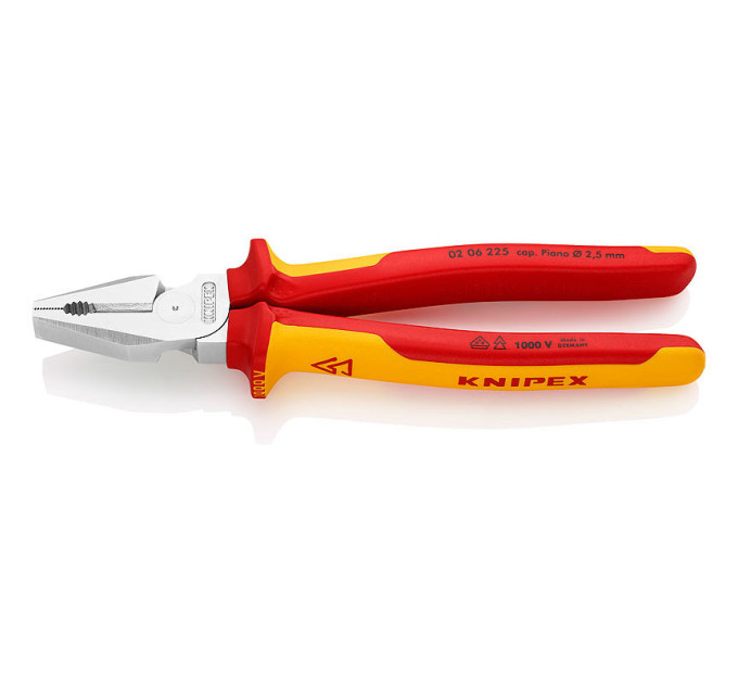 Пассатижи (плоскогубцы) особой мощности Ø14,0мм, 225мм VDE KNIPEX 02 06 225, хромированные
