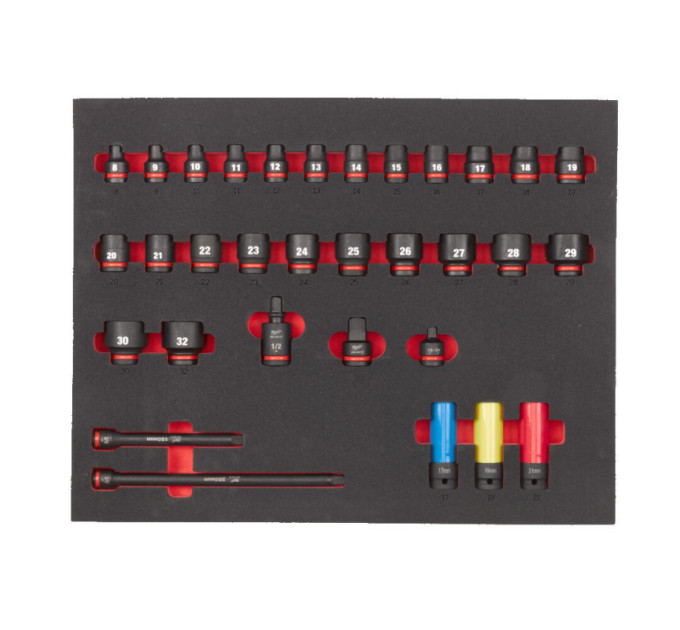 Ложемент с головками ShW 1/2'' STD MILWAUKEE, (32шт) (45х536х417мм) для тележек