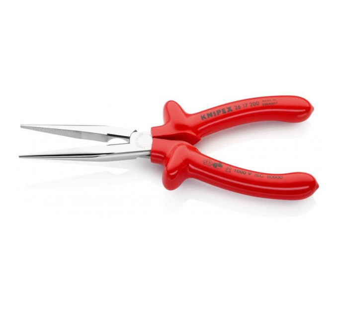 Круглогубцы плоские с режущими кромками Ø3,2мм, 200мм VDE KNIPEX 26 17 200, хромированные