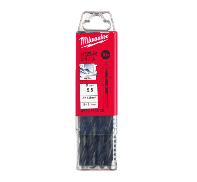 Свердло по металу HSS-R MILWAUKEE, DIN338, Ø9,5х125х81мм, (10шт)