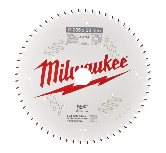 Диск пильный по дереву PFTE MILWAUKEE, Ø235х20х2,4мм, 60 зуб.