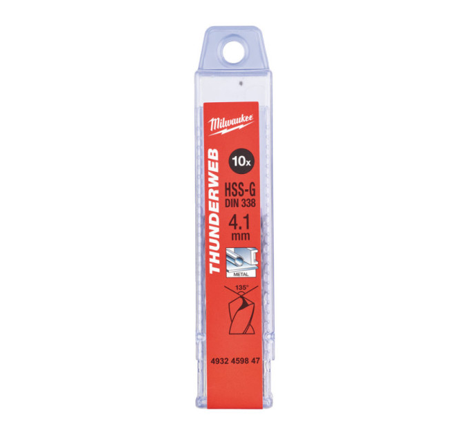 Свердло по металу THUNDERWEB HSS-G MILWAUKEE, DIN338, Ø4, 1х75х43мм, (10шт)
