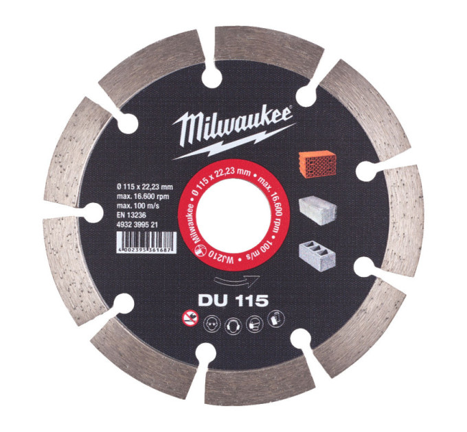 Диск алмазный MILWAUKEE DU 115, Ø115мм (кирпич, бетон)