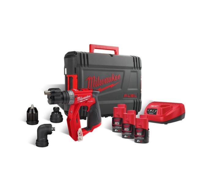 Дриль-шуруповерт акумуляторний безщітковий MILWAUKEE M12 FDDXKIT-203X,34Нм (4насадки+ЗУ+2Х3Ач+кейс)