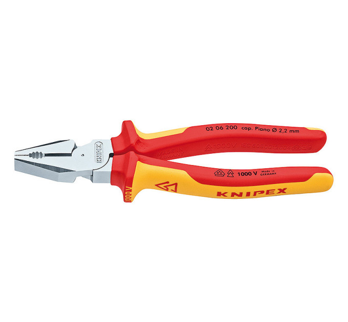 Пассатижи (плоскогубцы) особой мощности Ø13,0мм, 200мм VDE KNIPEX 02 06 200, хромированные