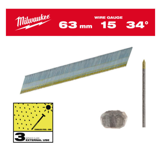 Набор гвоздей для нейлера 15G/34°/38мм INOX (2500 шт)
