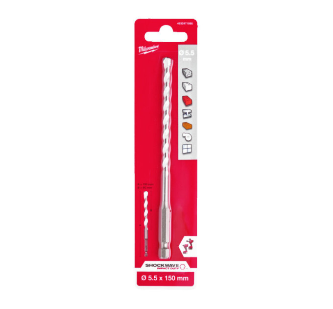 Сверло по мультиматериалам ShW HEX MILWAUKEE, Ø5,5x150х90мм