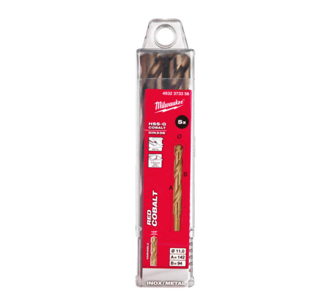Свердло по металу HSS-Co MILWAUKEE, DIN338, Ø11,0х142х94мм, (5шт)