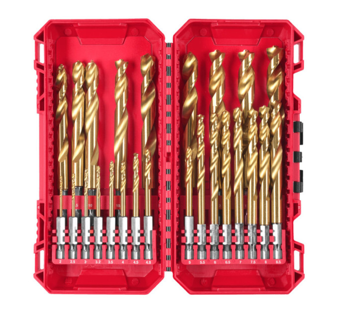 Набор сверл по металлу RedHEX SHOCKWAVE™ HSS-TiN PACKOUT MILWAUKEE, (25шт) (2-13мм)