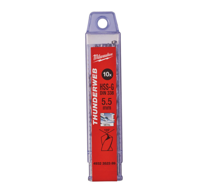 Сверло по металлу THUNDERWEB HSS-G MILWAUKEE, DIN338, Ø5,5x93х57мм, (10шт)