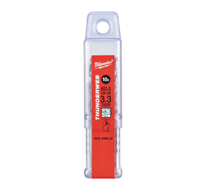 Сверло по металлу THUNDERWEB HSS-G MILWAUKEE, DIN338, Ø3,3х65х36мм, (10шт)
