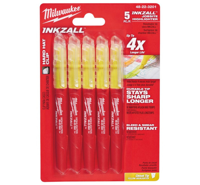 Набор маркеров для текста INKZALL MILWAUKEE, желтых (5шт)