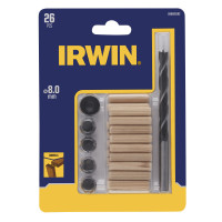 Набор дюбелей Irwin Ø8 мм, состоящий из 20 деревянных дюбелей, 1 спирального сверла по дереву Набор дюбелей Irwin Ø8 мм, состоящий из 20 деревянных дюбелей, 1 спирального сверла по дереву