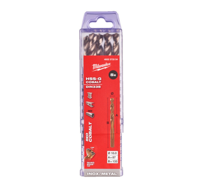 Сверло по металлу HSS-Co MILWAUKEE, DIN338, Ø10,0х133х87мм, (5шт)