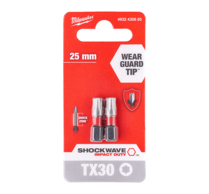 Бита SHOCKWAVE MILWAUKEE, TX30, 25мм, (2шт)