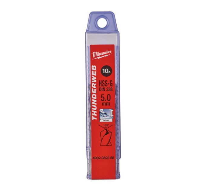Сверло по металлу THUNDERWEB HSS-G MILWAUKEE, DIN338, Ø5,0x86х52мм, (10шт)