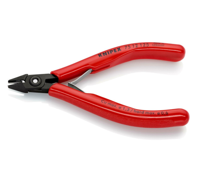 Кусачки боковые (бокорезы) для электроники, Ø1,3мм, 125мм KNIPEX 75 12 125, фосфатированные