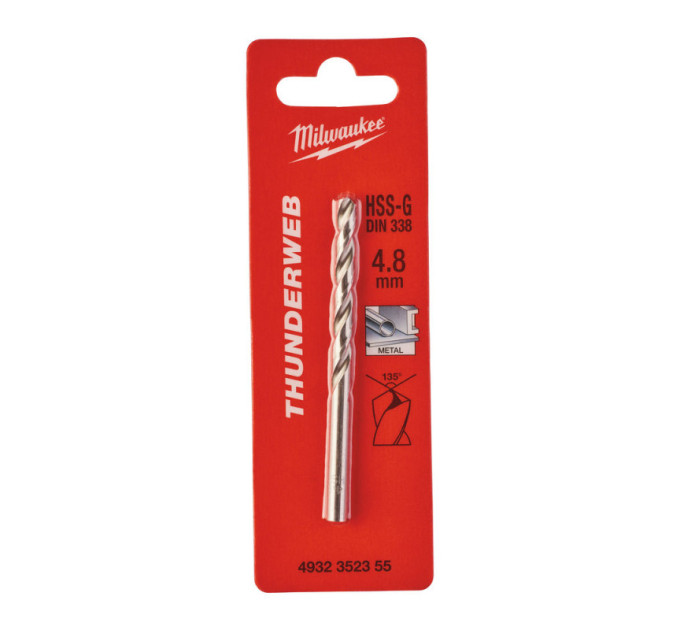 Сверло по металлу THUNDERWEB HSS-G MILWAUKEE, DIN338, Ø4,8x86х52мм