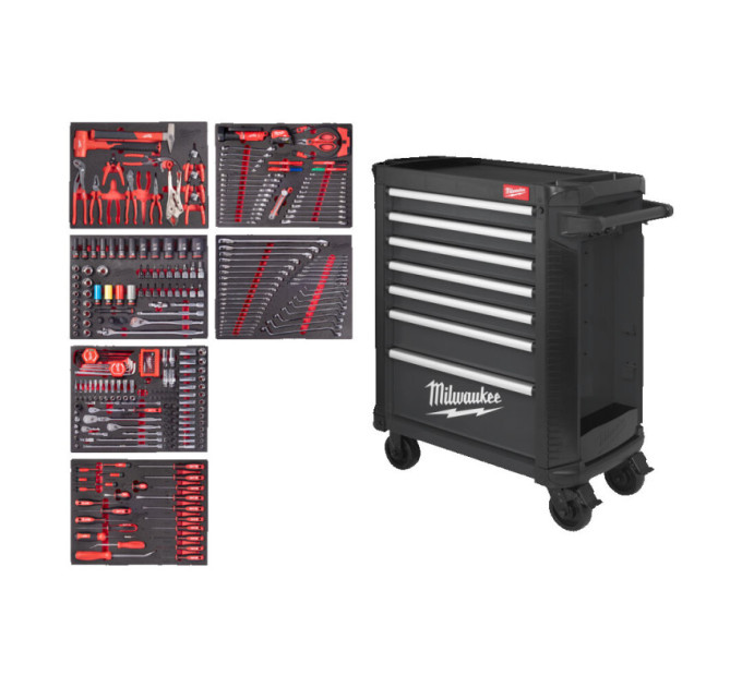 Тележка инструментальная MILWAUKEE, SRC30-1, 30''/78см, 7 полок, с комплектом инструмента, (337шт)