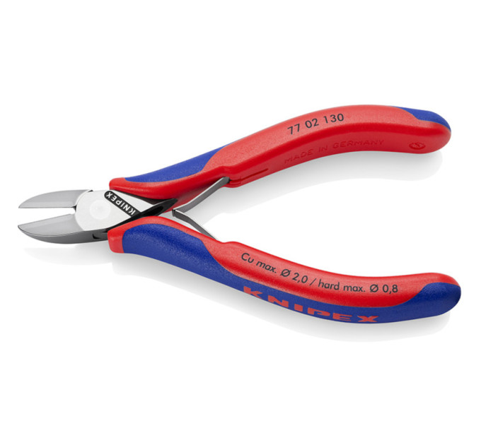 Кусачки боковые (бокорезы) для электроники, Ø2,0мм, 130мм KNIPEX 77 02 130 SB, хромированные