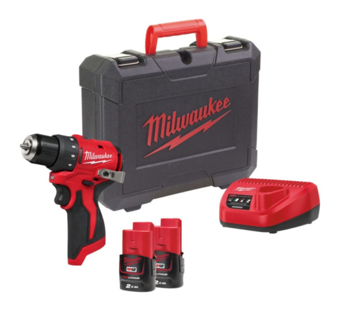 Дрель-шуруповёрт аккумуляторная бесщёточная MILWAUKEE M12 BLDDRC-202С (40Нм) (ЗУ+2акк.Х2Ач+кейс)