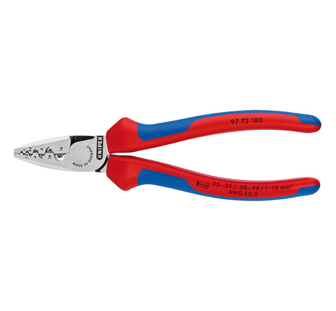 Инструмент для обжима контактных гильз 0,25-16,0мм², 180мм KNIPEX 97 72 180, фосфатированный