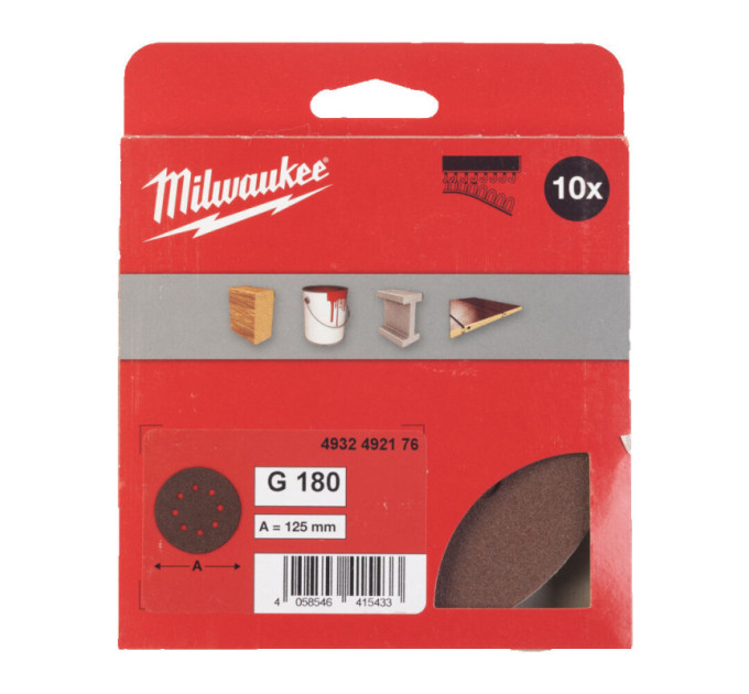 Шліфувальне коло MILWAUKEE Ø125/8 HL, зерно 180, (10шт)