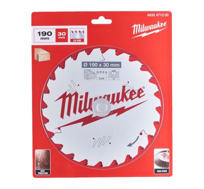 Диск пильний по дереву PFTE THIN KERF MILWAUKEE, Ø190х30х1,6мм, 24 зуб., (Заміна на 4932498976)