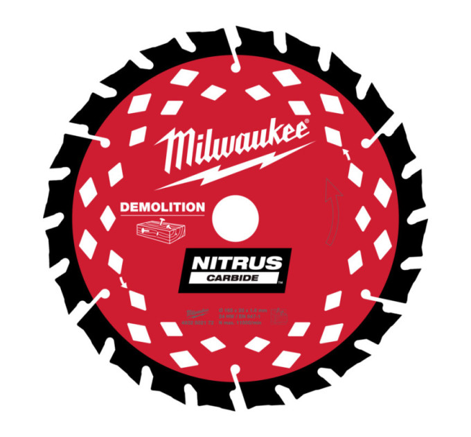 Диск пильный по дереву с гвоздями Nitrus MILWAUKEE, Ø165х20х1,6мм, 24 зуб.