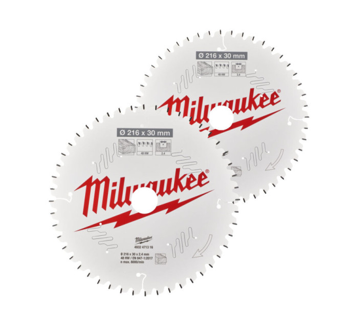 Набір дисків пиляльних MILWAUKEE Ø216x30x48зуб., + Ø216x30x60зуб.