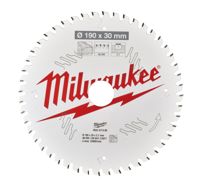 Диск пильный по дереву PFTE THIN KERF MILWAUKEE, Ø190х30х2,1мм, 48 зуб.