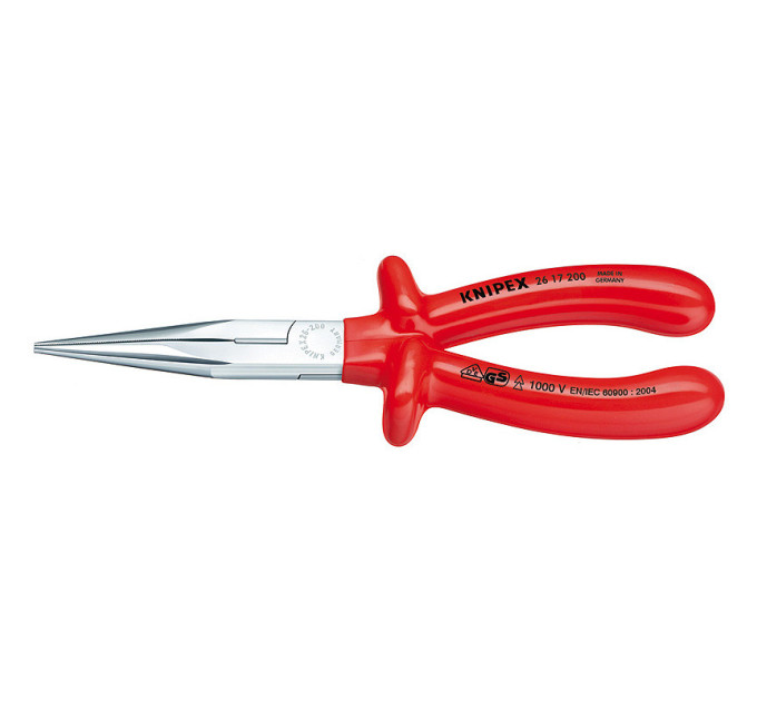 Круглогубцы плоские с режущими кромками Ø3,2мм, 200мм VDE KNIPEX 26 17 200, хромированные