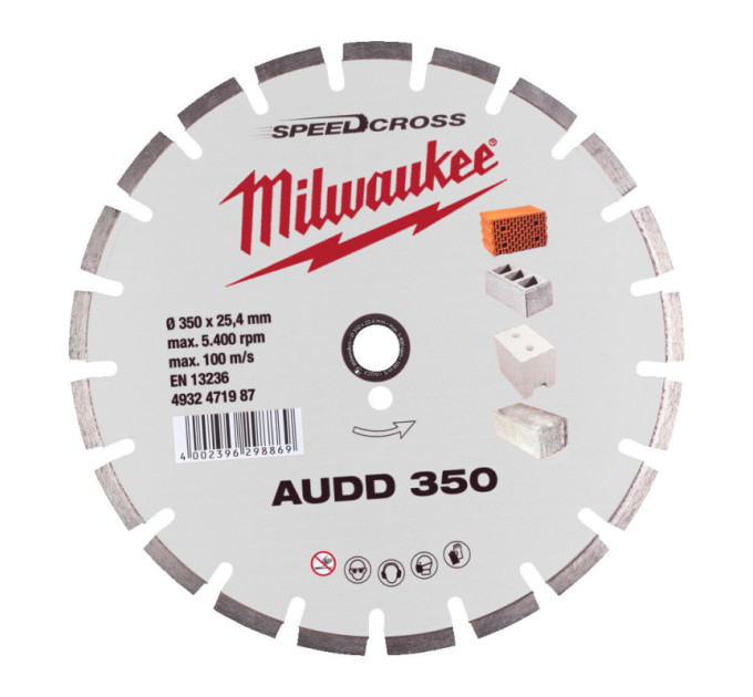 Диск алмазный Speedcross MILWAUKEE AUDD 350, Ø350мм (бетон, кирпич, асфальт)