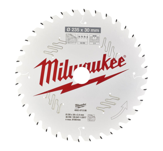 Диск пильный по дереву PFTE MILWAUKEE, Ø235х20х2,4мм, 36 зуб.