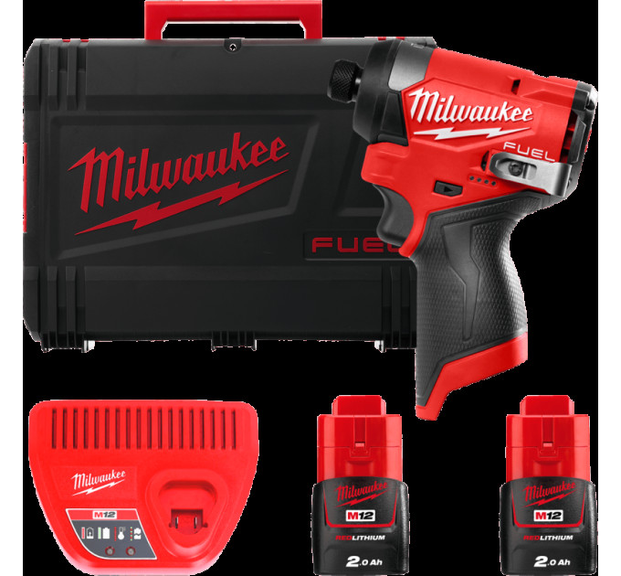 Шуруповерт ударный аккумуляторный бесщёточный MILWAUKEE (170 Нм) M12 FID2-202Х (ЗУ+2акк.Х2Ач+HDкейс)